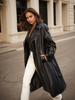Rose Beauty A Women's Raglan Sleeve Lace Up Long Patent Leather PU Windbreaker Autumn Jacket