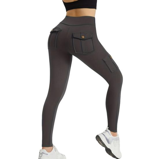 

Женские леггинсы карго с высокой талией и карманами, контроль живота, подтяжка бедер, облегающие брюки для йоги и тренировок, эластичные, для формирования фигуры, узкие брюки M темно-серого