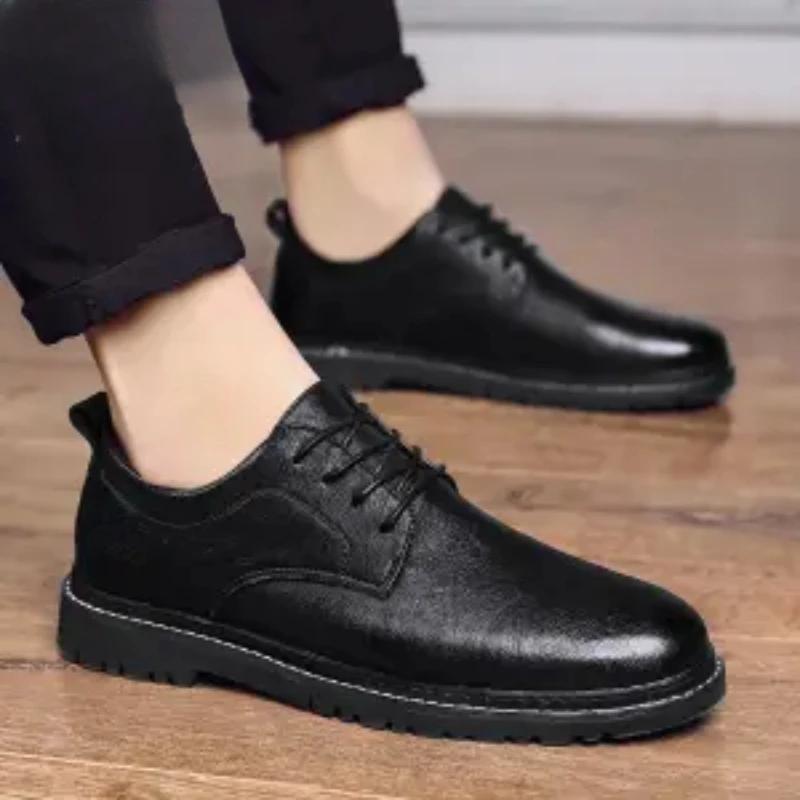 Fashion Men's Leather Shoes Round Toe Non Slip and Waterproof Height Increasing Male Casual Shoe Common In Promotion Designer Size 45 Pu