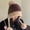 Großer Bommel Flauschiger Pelz Ohrenwärmer Mützen Mütze für Frauen Weiblich Weich Plüsch Winter Warm Gestrickt Plüschmütze Outdoor Schnee Ski Mütze