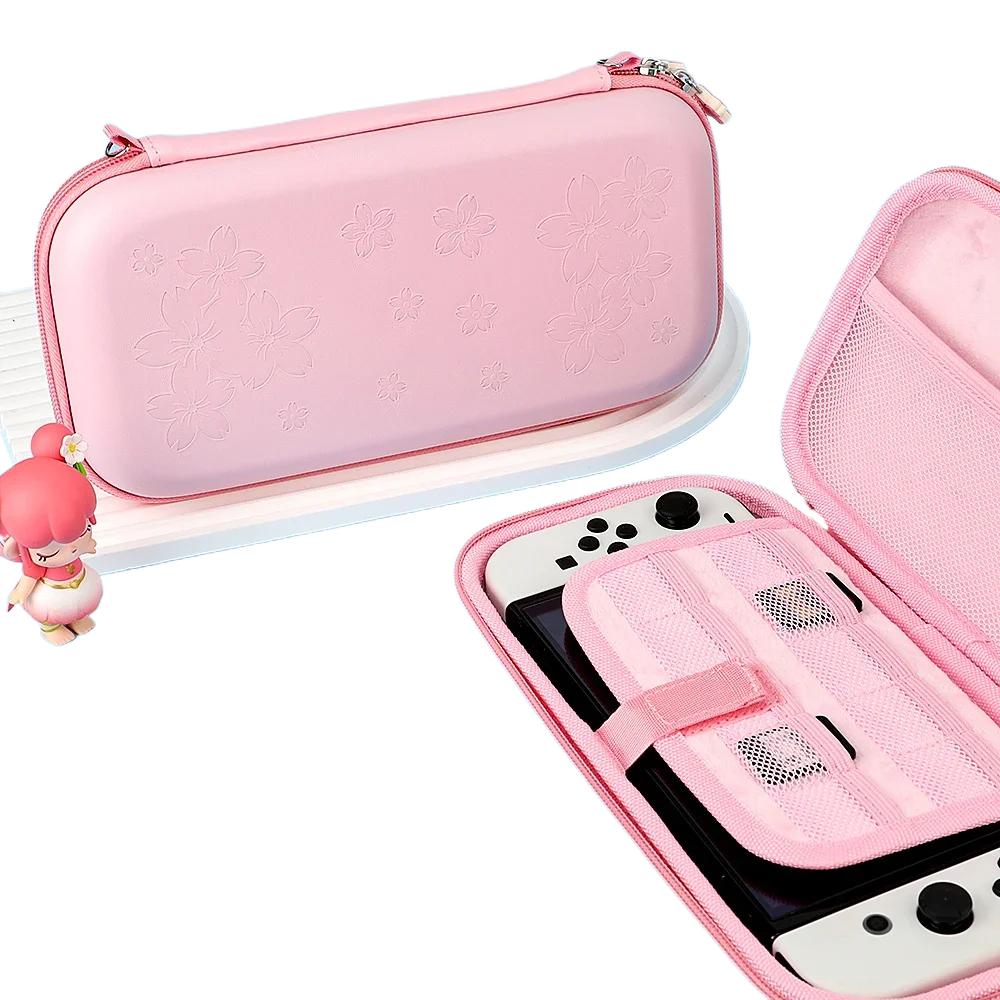 Pink Cherry Blossoms Shell Portable Carry Bag for Switch OLED PU Waterproof Pouch Case Storage Cover Box for Switch