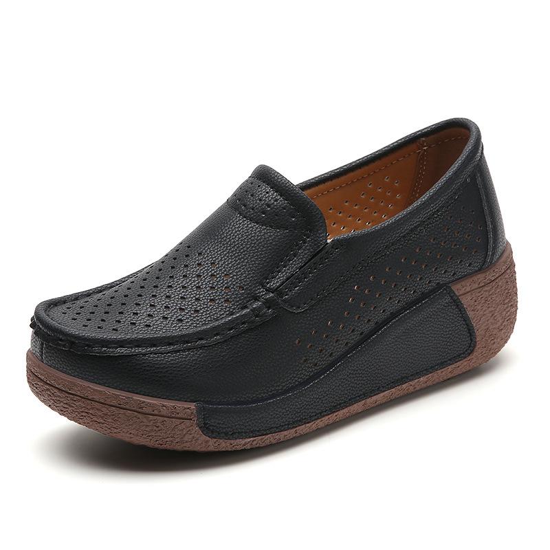 Women Genuine Leather Platform Shoes Winter Plush Walking Shoes 5cm High Wedges Heels Shoes Elegant Warm Mother Shoes