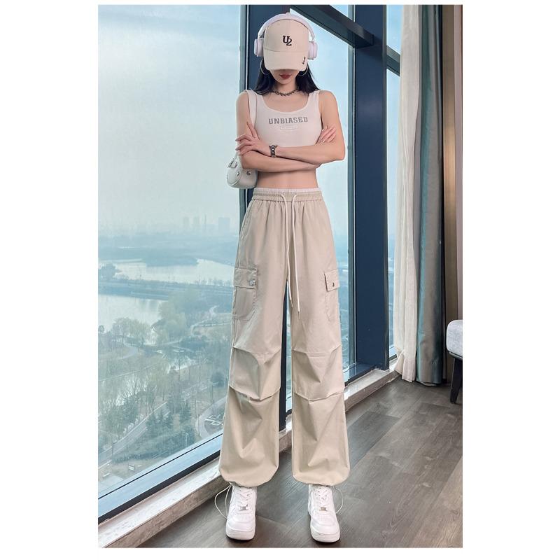 Summer new quick-drying tied feet wide legs two wear high waist splicing casual loose sweatpants