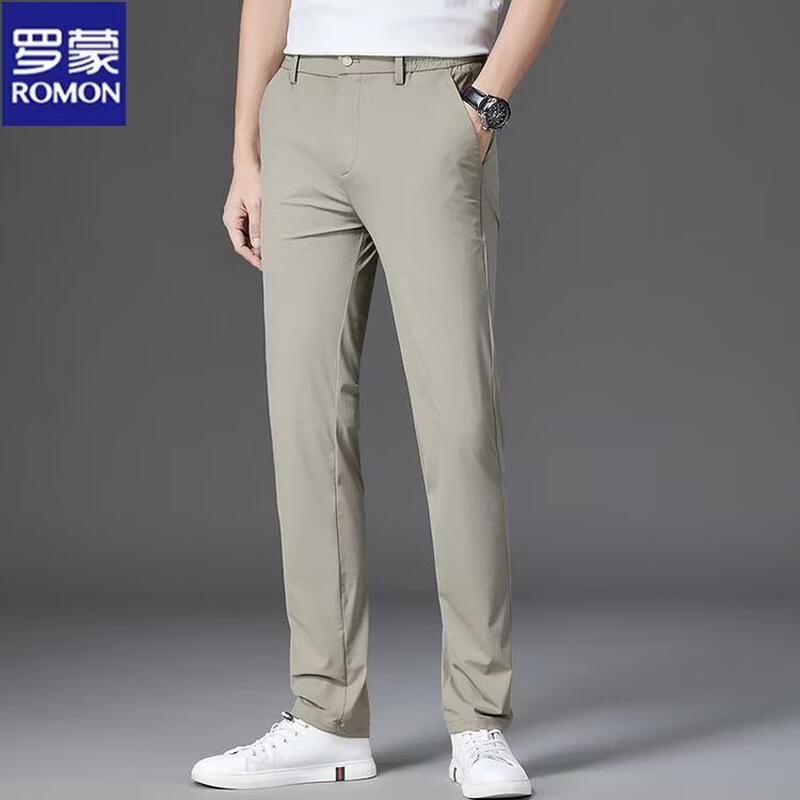 ROMON Men's Summer Ice Silk Straight Business Casual Pants
