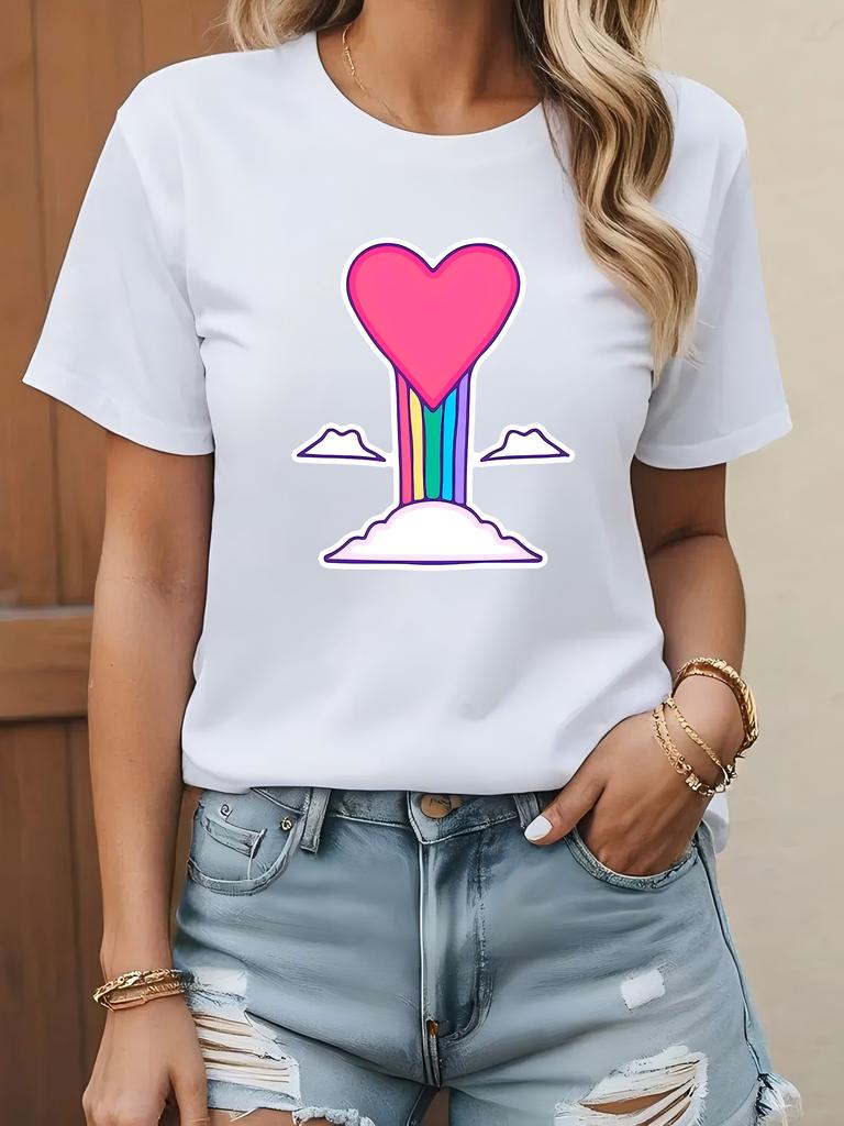 for plus Size - For Plus Size - for Plus Size - for Plus Size - Casual Short Sleeve T-Shirt Featuring a Pink Heart Cloud Design,