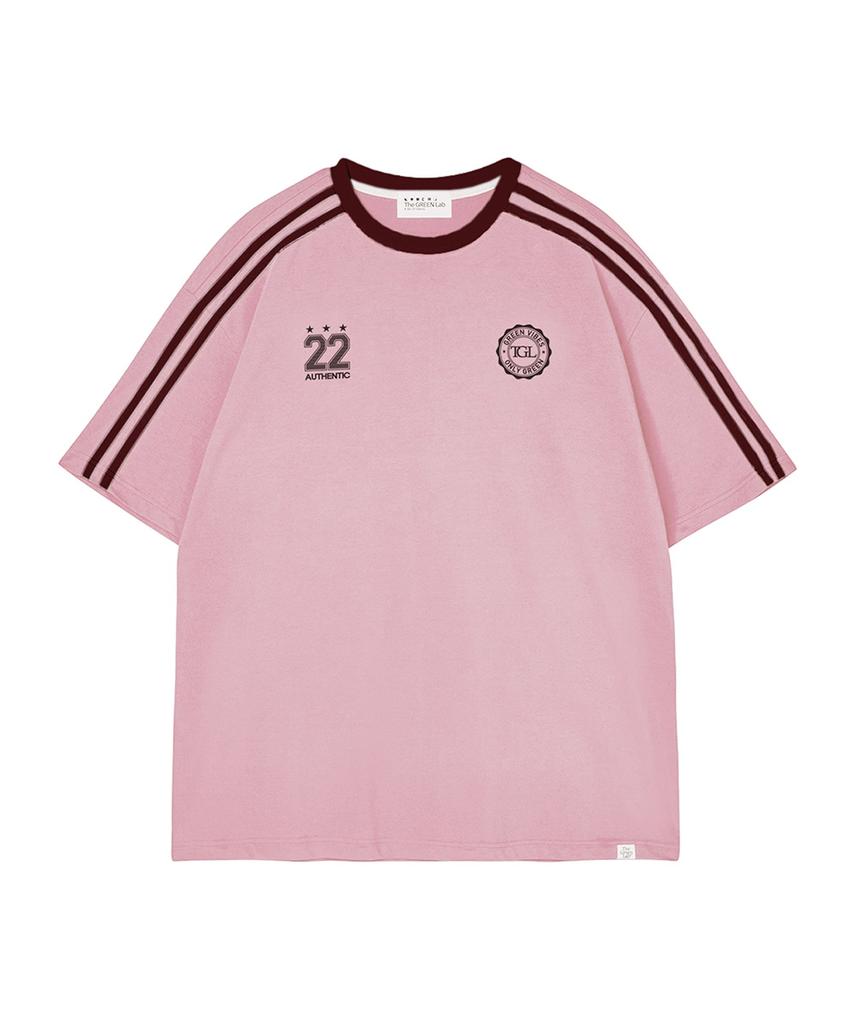 THE GREEN LAB Soccer Football Color Block Short Sleeve T-Shirt [Light Pink]