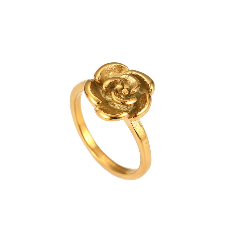 Light Luxury Retro High-end Ring Titanium Steel Does Not Fade Women's Niche Design Ring Stainless Steel Open Jewelry Flower