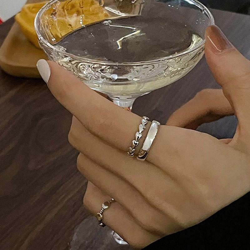 Adorable Korean-inspired Adjustable Heart Shaped Double Layer Silver Ring 2021 Trendy Design For Fashion Enthusiasts