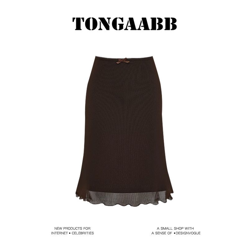 

Tongaabb American Retro Sexy Mesh Skirt Women s Summer New Arrival High Waist Slim-Fit Skirt Bodycon Dress Brown S