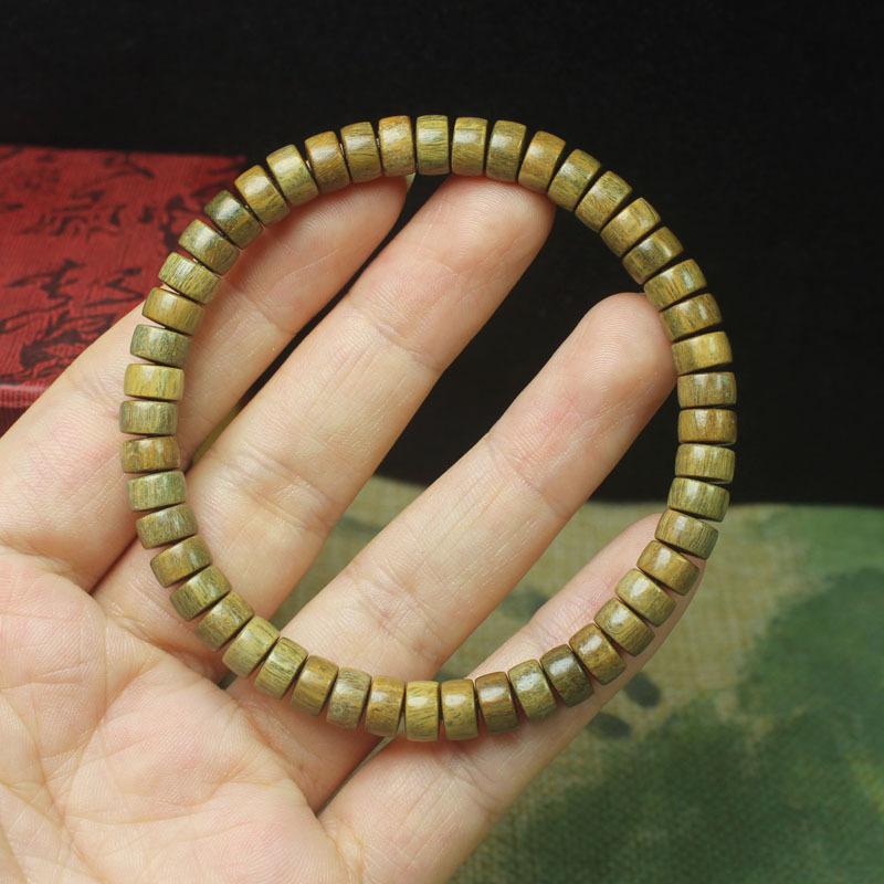 Natural Wood Flat Bead Bracelet, Hand Polished Ethnic Wristband, Unisex Spiritual Jewelry