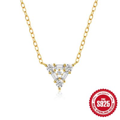 Stylish Simple S925 Sterling Silver Style Personality Triangle Diamond-Encrusted Women'S Clavicle Necklace
