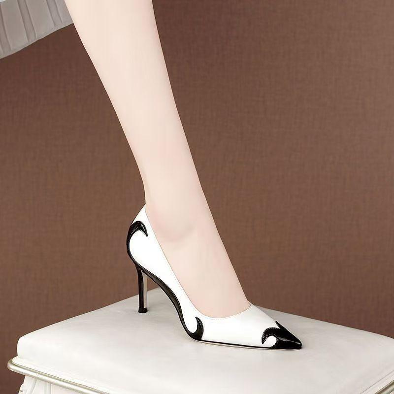 Spring and Autumn New Color Matching Chinese Style Single Shoes Women's Pointed Head Light Mouth Stiletto High Heel Fashion Banquet Shoes