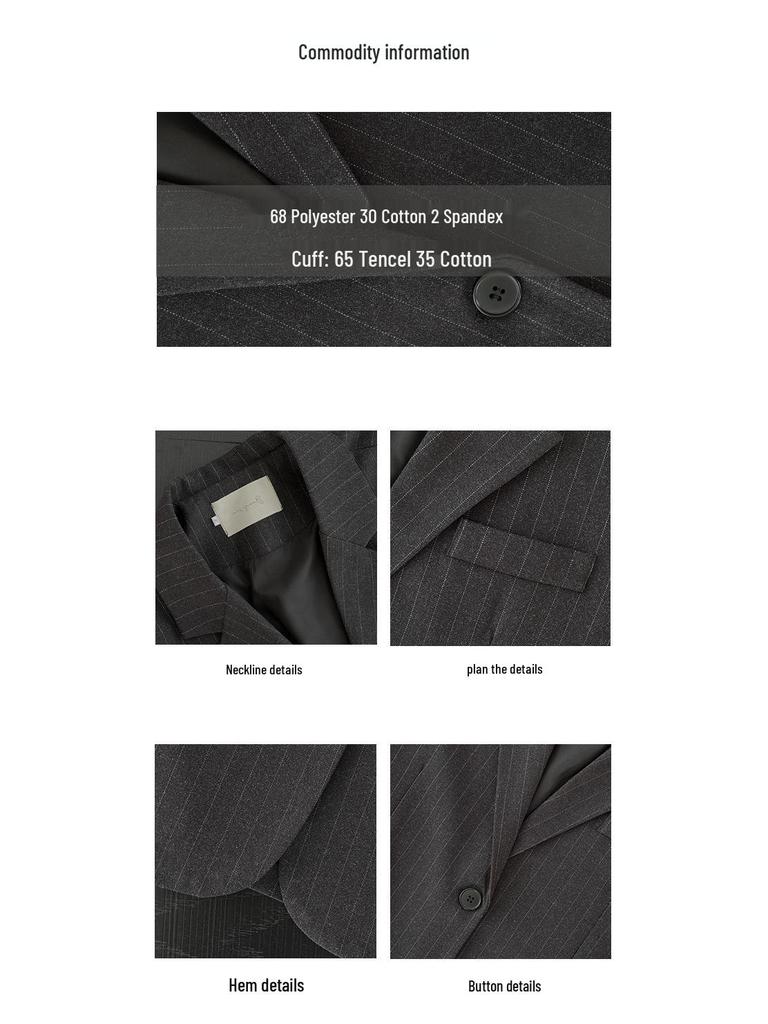 Jiang Zuo Minimalist Korean Style Embroidered Striped Blazer