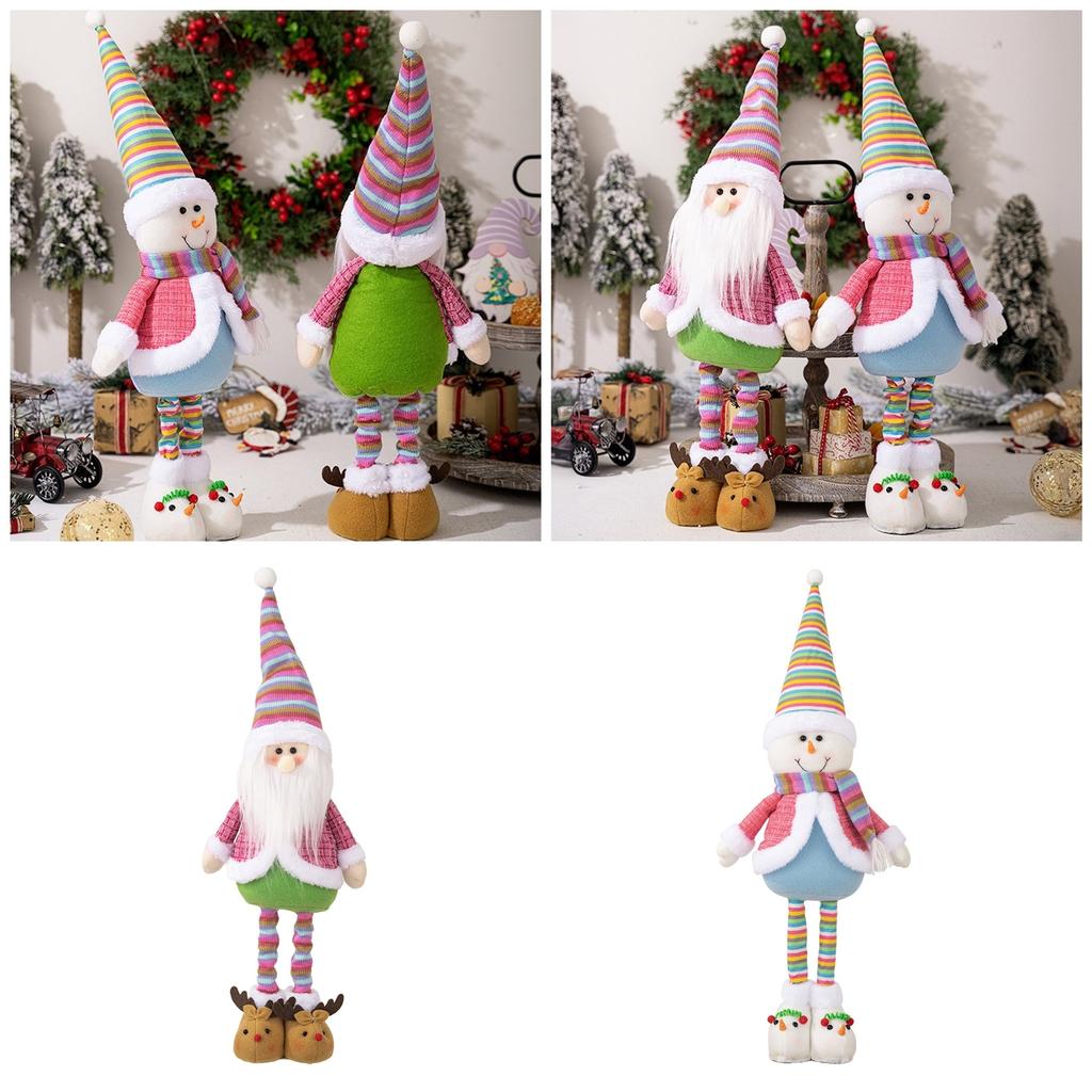 Christmas Standing Doll with Extendable Legs Plush Santa/Snowman Decoration Handmade Holiday Tabletop Display Ornament