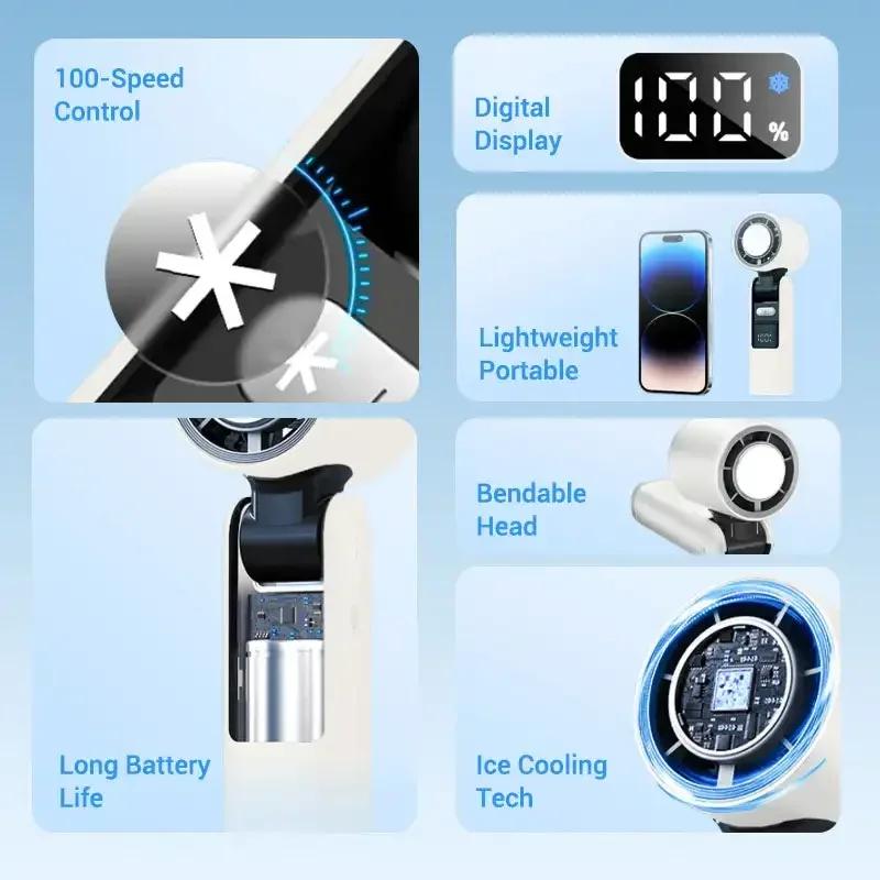 Handheld Fan with Flashlight Refrigeration USB Mini Portable Turbo Fan Electric Small Air Cooling Rechargeable Fan Amagi