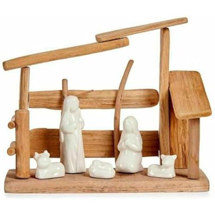 Krist+ Crèche De Noël Blanche Naturelle En Bois Céramique 10 X 21 X 25 Cm (2 Unités)
