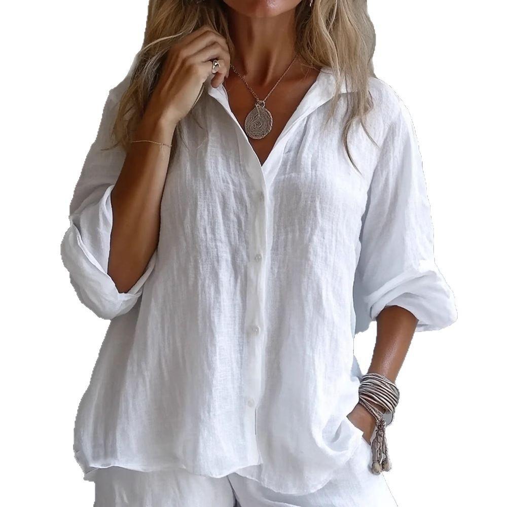 

Женская повседневная свободная льняная рубашка с длинным рукавом, женское платье больших размеров XL белый