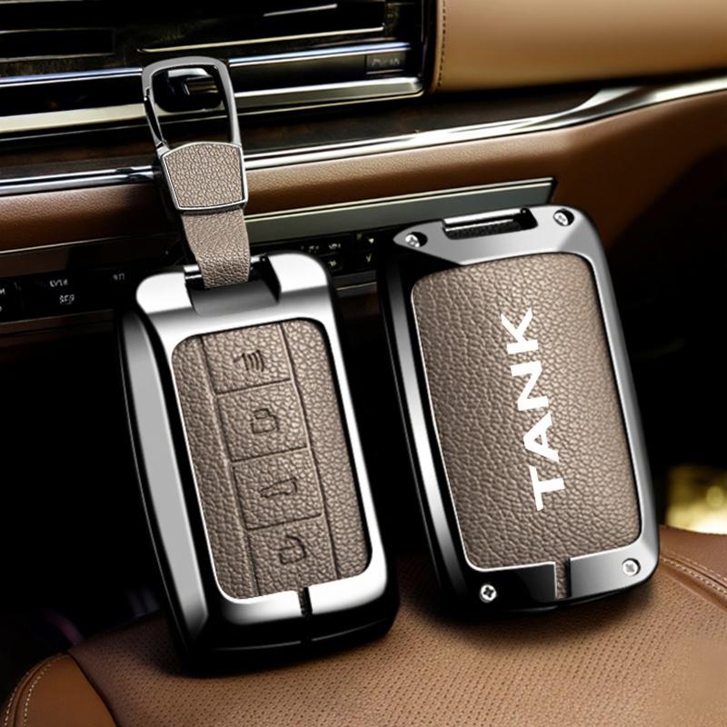 Goat Leather Car Key Case Great Wall Tank Wy Tank 300 500 Tank300 Tank500 Key Case Car Remote Key Fob Zinc Alloy Leather Protect