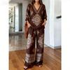 1116 New V-neck Wide-leg Pants Set, European and American Fashion Style Women's Simple Casual Two-piece Set Women's