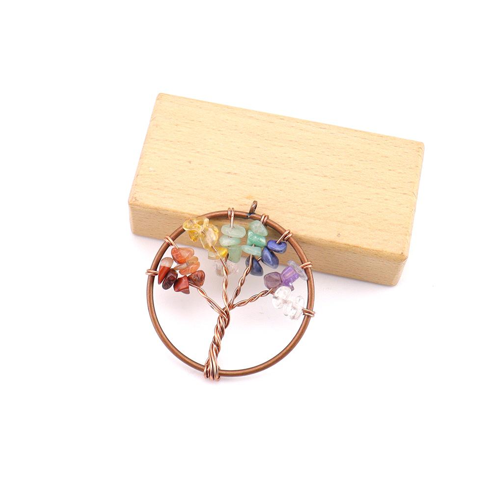 Seven-Color Natural Crystal Tree of Life Necklace Pendant with Crushed Stone, N737