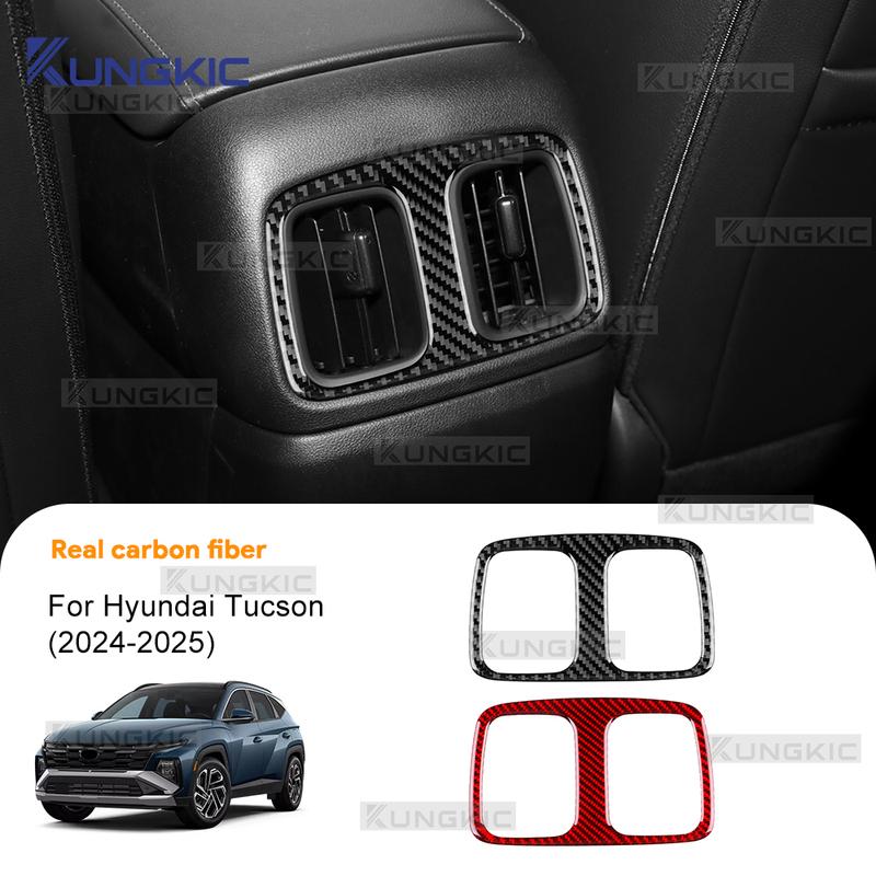 Real Soft Carbon Fiber Sticker Car Rear Air Vent Outlet Panel For Hyundai Tucson NX4 2024-2025 LHD RHD Interior Trim Accessories.