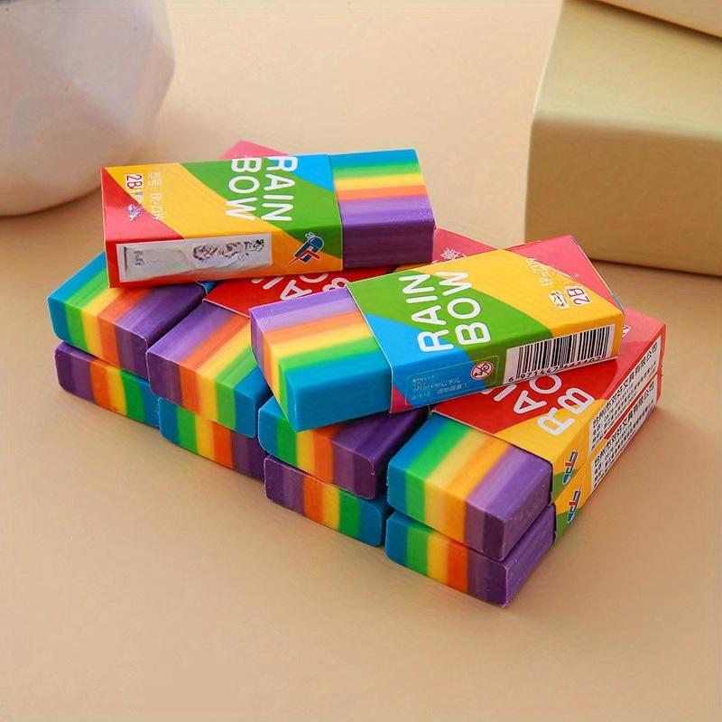 Rainbow Erasers, Ultra-Clean No Residue 2B Eraser with Handle for Writing and Drawing, Suitable for School Use by Art Students