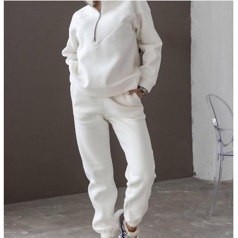 Spring And Autumn Fashion Casual Hooded Sweater Two-piece Long-sleeved Solid Color Fleece Casual Suit