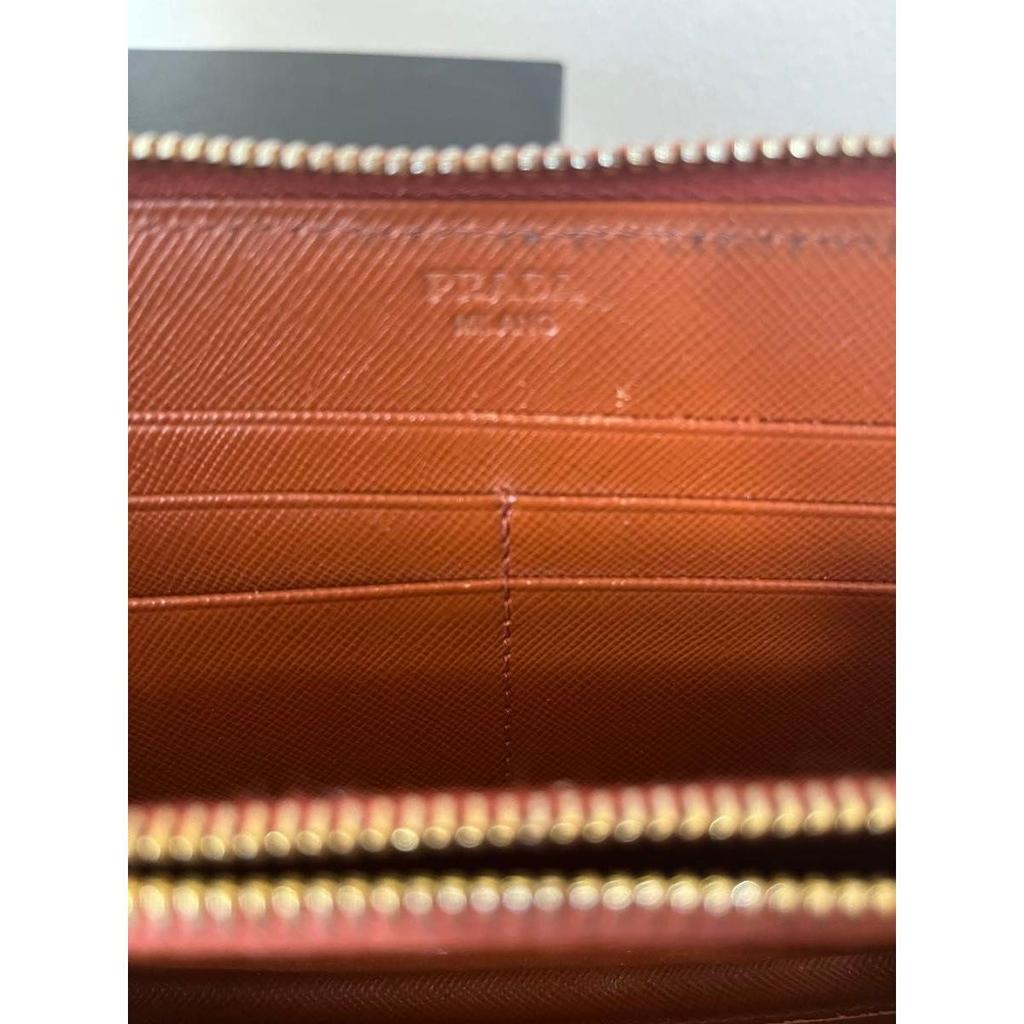 Used PRADA Prada Saffiano Round Zipper Long Wallet Orange
