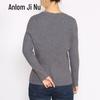 Anlom Women's Striped Mulberry Silk Long-Sleeve Knit Top