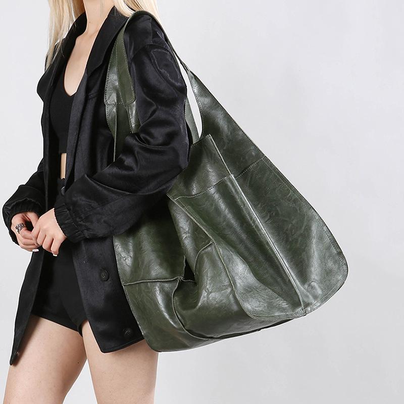 Retro Super Big Shoulder Bag Female Solid Color Hand Bags For Women Soft Leather Casual Shopper Underarm Tote Bag