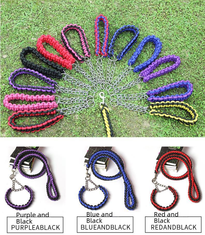 Eight-Strand Braided Dog Collar and Leash Set with Bone Chest Strap by Shuangyu Pets