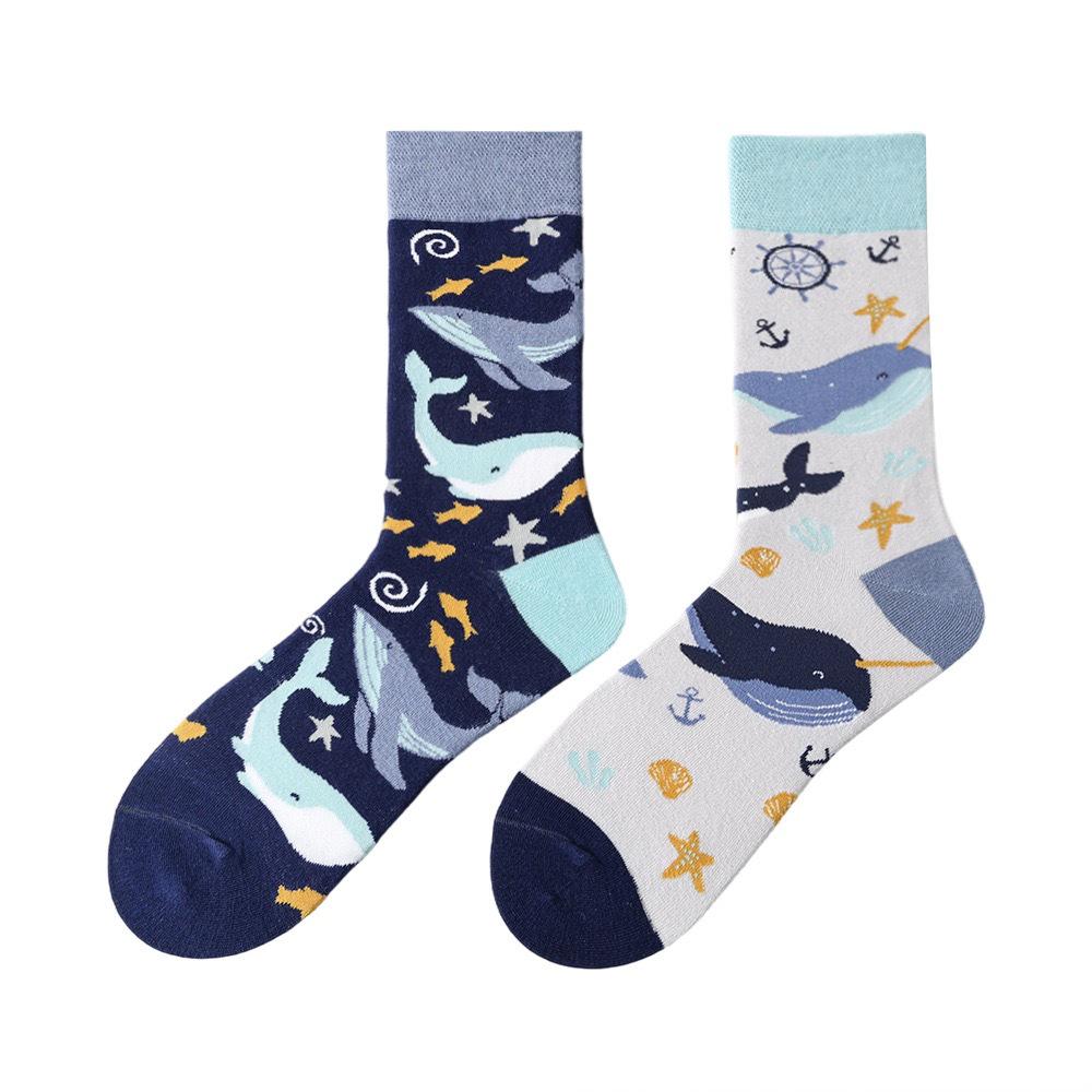 Original Asymmetrische Cartoon Hip Hop Baumwollsocken für Paare - Wadenhoch Mandarinenente Stil für Damen und Herren