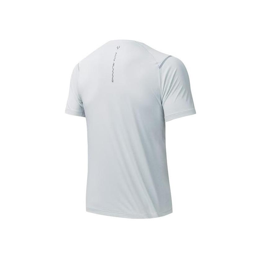 Anta Running Series Letter Round Neck Pullover Sports Short Sleeve Raglan T-Shirt Men Tops Salt-Crystal-Gray 152425110-1