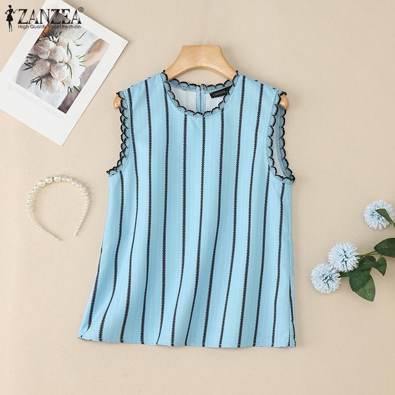 ZANZEA Women Casual Round Neck Stripe Summer Sleeveless Tank Tops