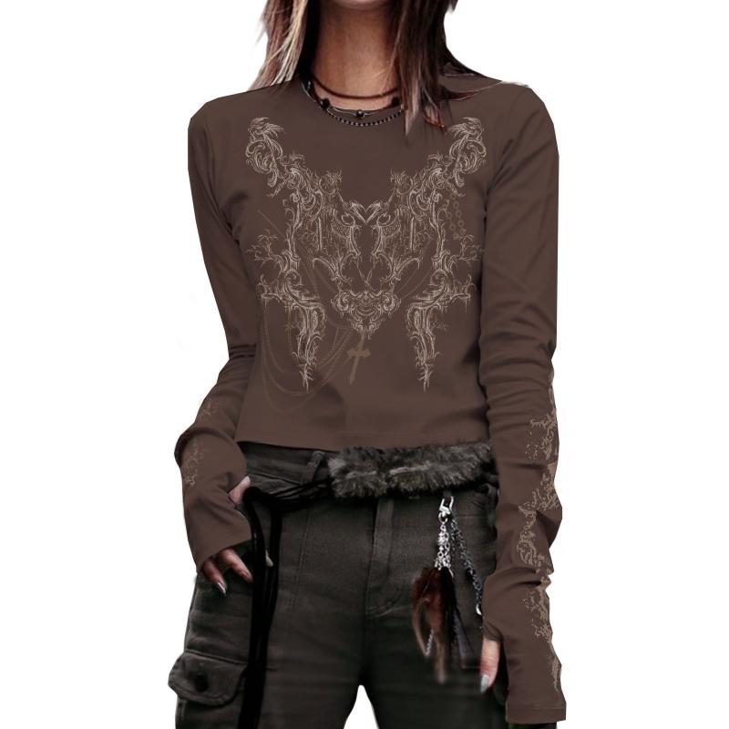 Y2K New Women's Top Long Sleeved T-shirt Gothic Dark Clothing