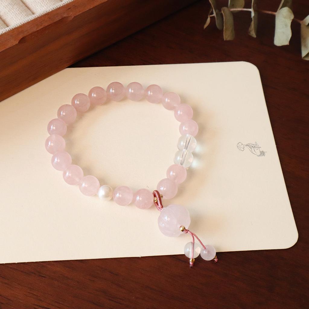 New Chinese Style Natural Pink Crystal Bracelet Lotus Pod Peanut Pendant Jewelry Design Fashion Crystal Bracelet