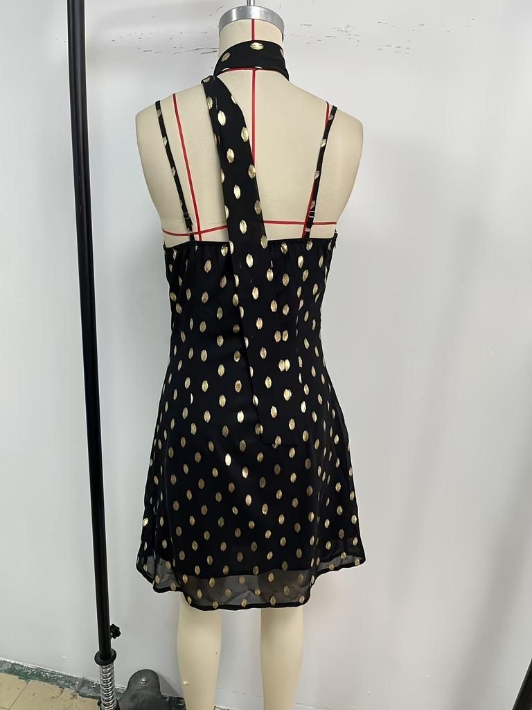 European Spicy Girl Black Polka Dot Halter Dress - Open Back, A-Line Short Summer 2026 Edition.