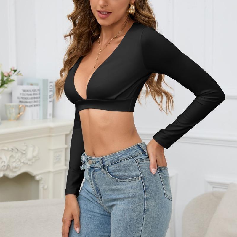 Women's Autumn and Winter New Long-sleeved Slim V-neck Fashion Sexy Tops