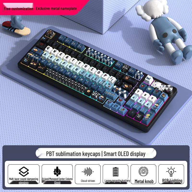 98-Tasten Kabellose Bluetooth Tri-Mode Mechanische Tastatur mit Blauen, Schwarzen, Braunen, Roten Schaltern - RGB für Gaming, Büro, Esports, Mädchen.