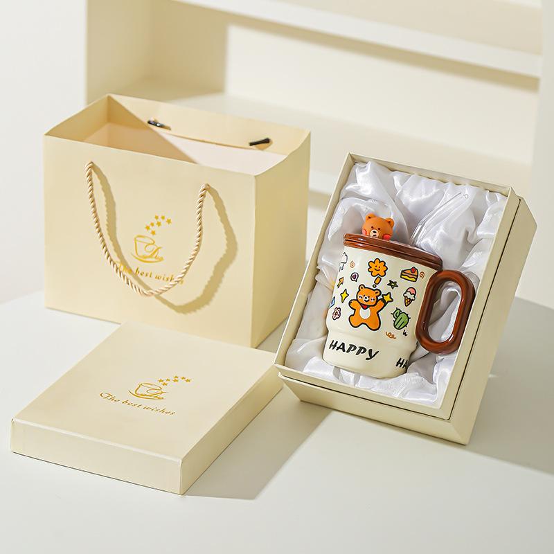 Cute Mug Boy and Girl Birthday Gift High Value Water Cup Creative Straw Cup Couple Cup Student Desktop Water Cup