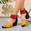 Fashion Women's High Heel Sandals 2025Summer New Fashion Buckle Color Block Women's Sandals Office Large Size 43 High Heel Women's Shoes