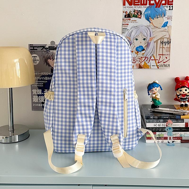 Schoolbag new Japanese ins fresh and sweet plaid backpack junior high school students lightweight travel large capacity backpack