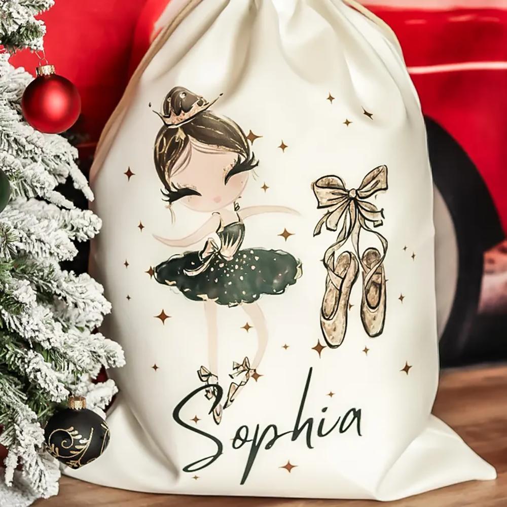 Personalised Ballerina Christmas Sack Gift Bag Santa Sack Christmas Eve Decoration Item Kids Ballet Drawstring Bag New Year Gift