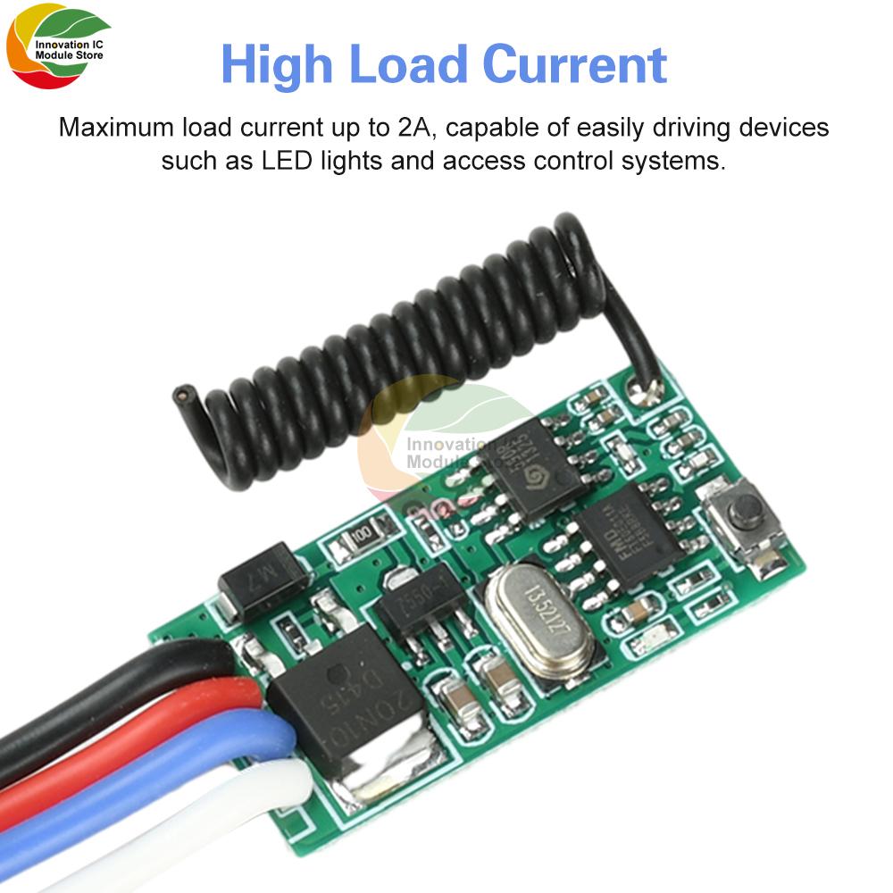 DC 3.6V-24V 2A Mini Remote Switch 12V 24V Mini Receiver LED Access Control Single-Channel Remote Switch 433MHz