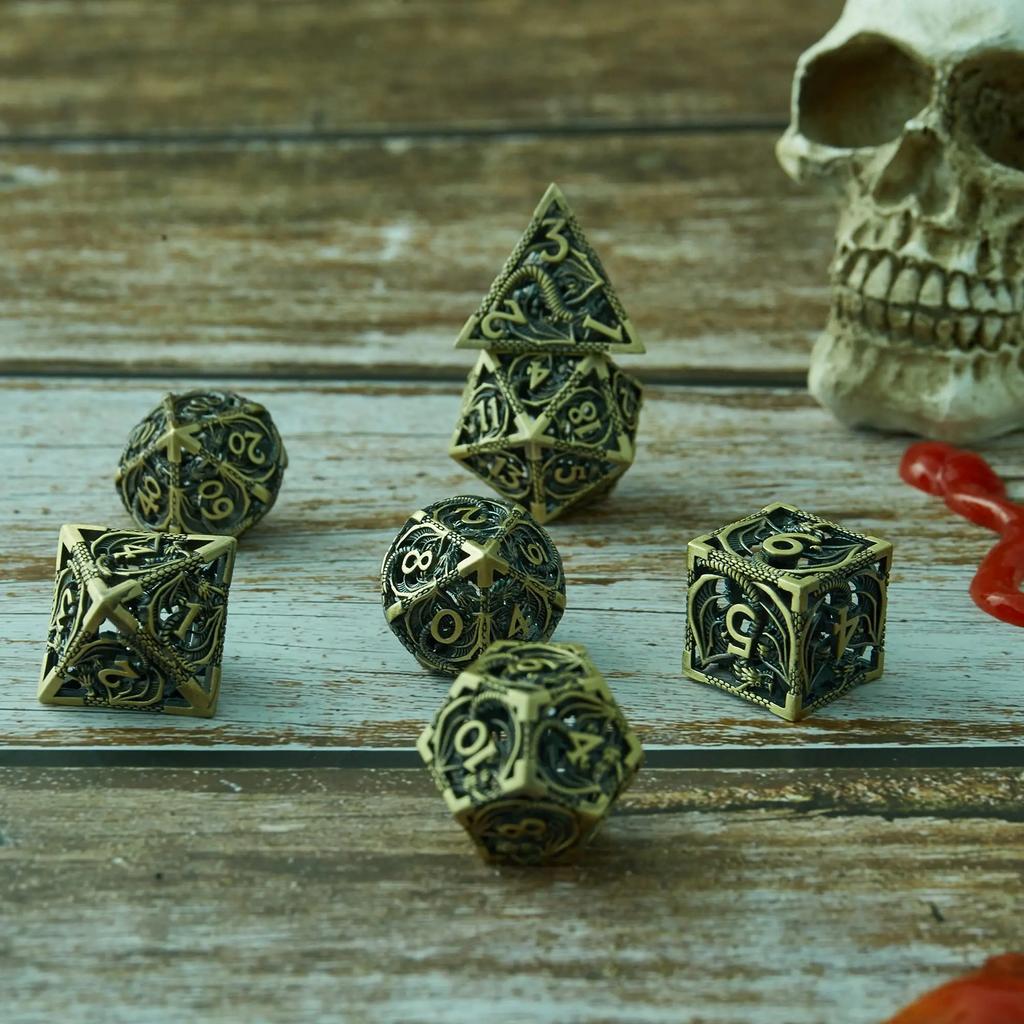 MINI PLANET Hollow Metal Dice Set DND Octopus Polyhedron Dice RPG Board Game Pathfinder Metal Dice D4 D6 D8 D0 D% D12 D20 Dice
