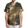 Men's Printing Short Sleeve V-neck Working Blouse Chest Pocket Carer Top