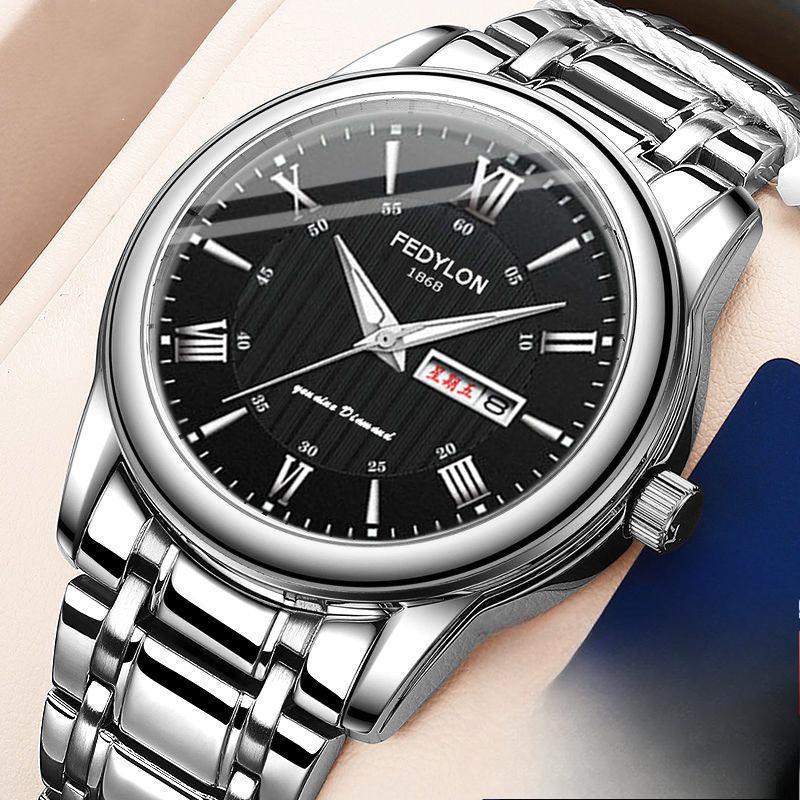 Ceas de mână cu cuarț automat, impermeabil, nemecanic, cu calendar dublu, luminos, versiune coreeană, curea din oțel, la modă