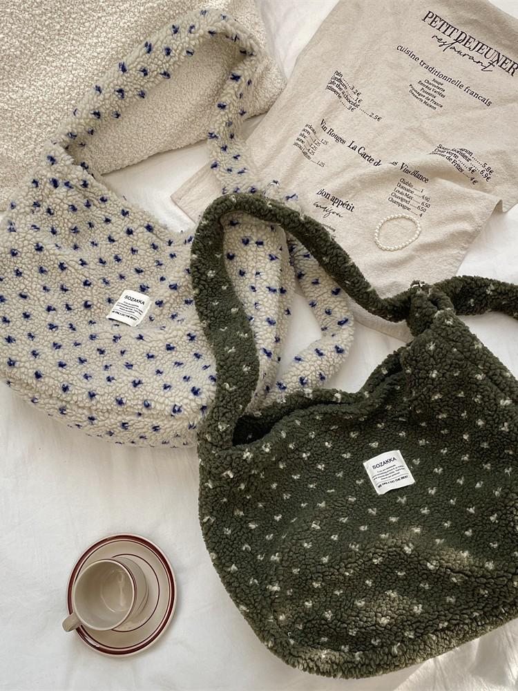 Herbst/Winter Plüsch Herz Umhängetasche - Canvas Schultertasche mit großem Fassungsvermögen