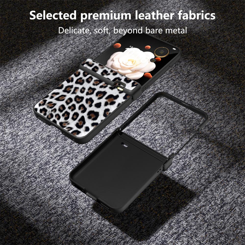 Für Honor Magic V Flip 5G Hülle Scharnierschutz PU+PC Handyhülle mit Leopardenmuster