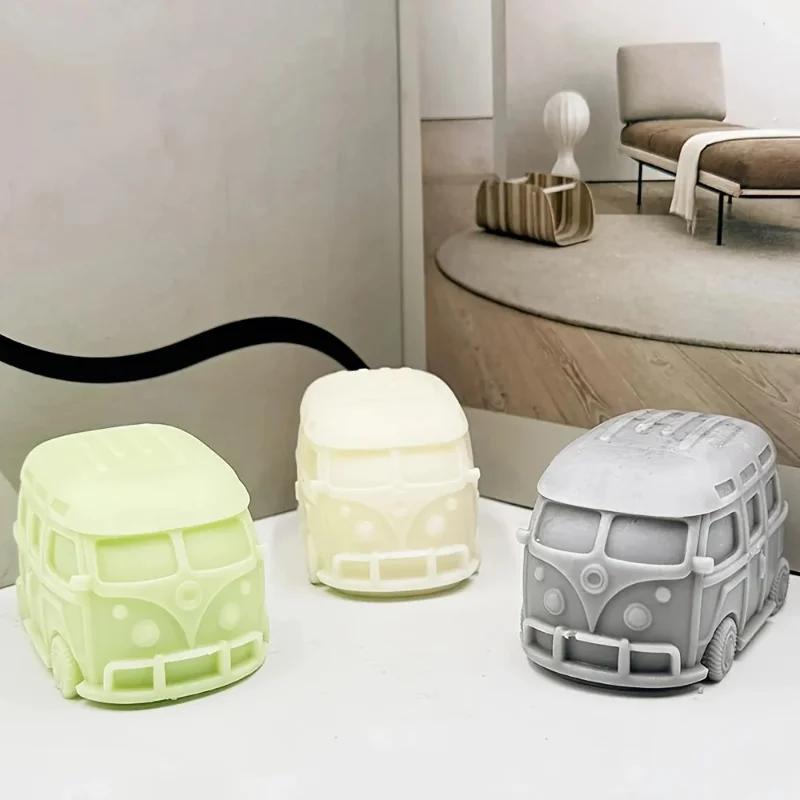 Retro Camping Bus Shaped Silicone Candle Mold DIY Mini Car Mould for Gypsum Resin Craft Making Home Desk Decor